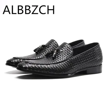 

New mens tassel weave shoes men oxford designer quality cow leather wedding dress shoes business office work leisure party shoes