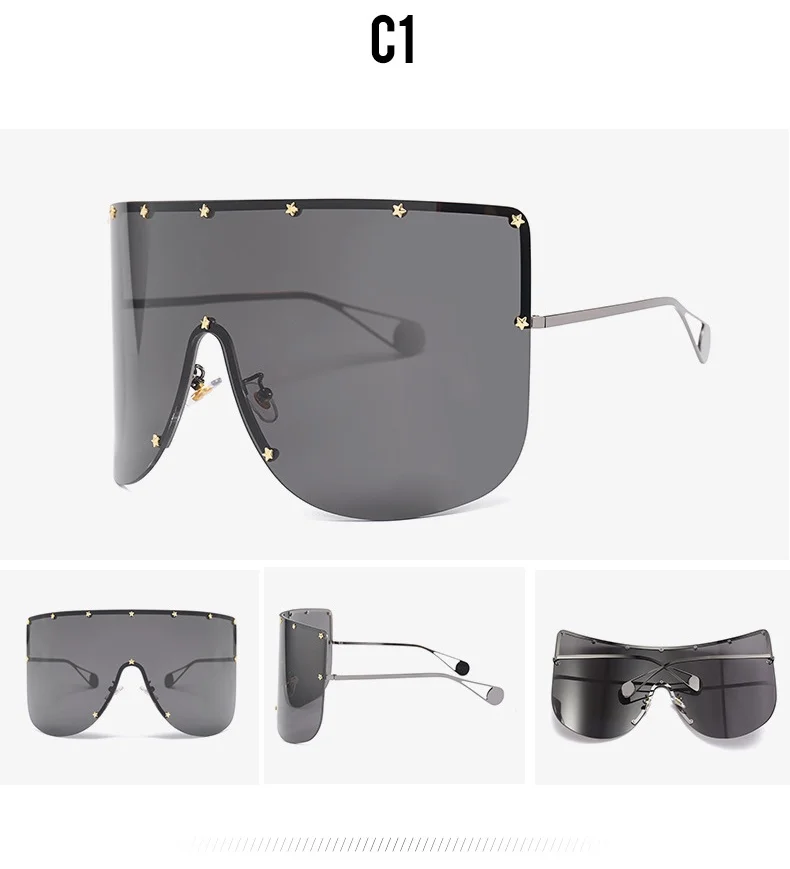 Огромные черные солнцезащитные очки тренд женские украшения звезды большая оправа солнцезащитные очки брендовая дизайнерская маска стиль летние очки