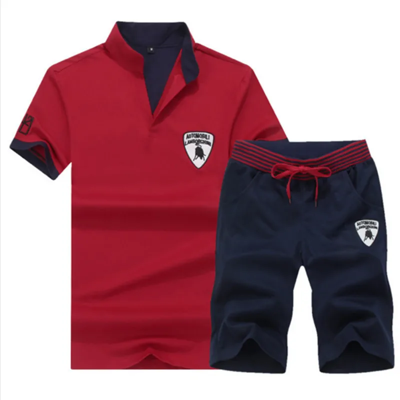 

Tracksuit Men Summer 2019 Sweat Suits 2PC Top+Pants Breathable Short Set Men's Causal Sportswear Tops Short Chandal Hombre