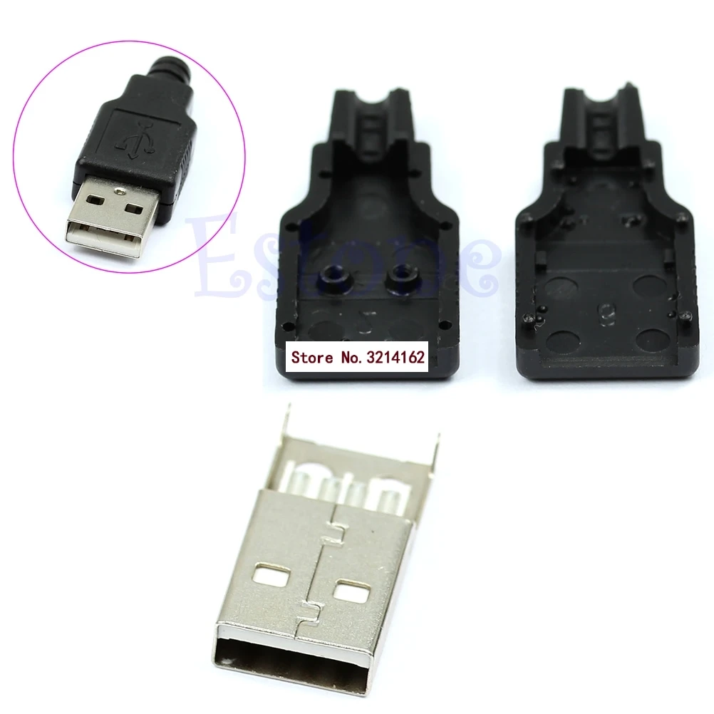 

10pcs Type A Male USB 4 Pin Plug Socket Connector With Black Plastic Cover 07NOV