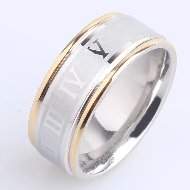 

8mm gold border Rome number 316L Stainless Steel Wedding rings for women men wholesale