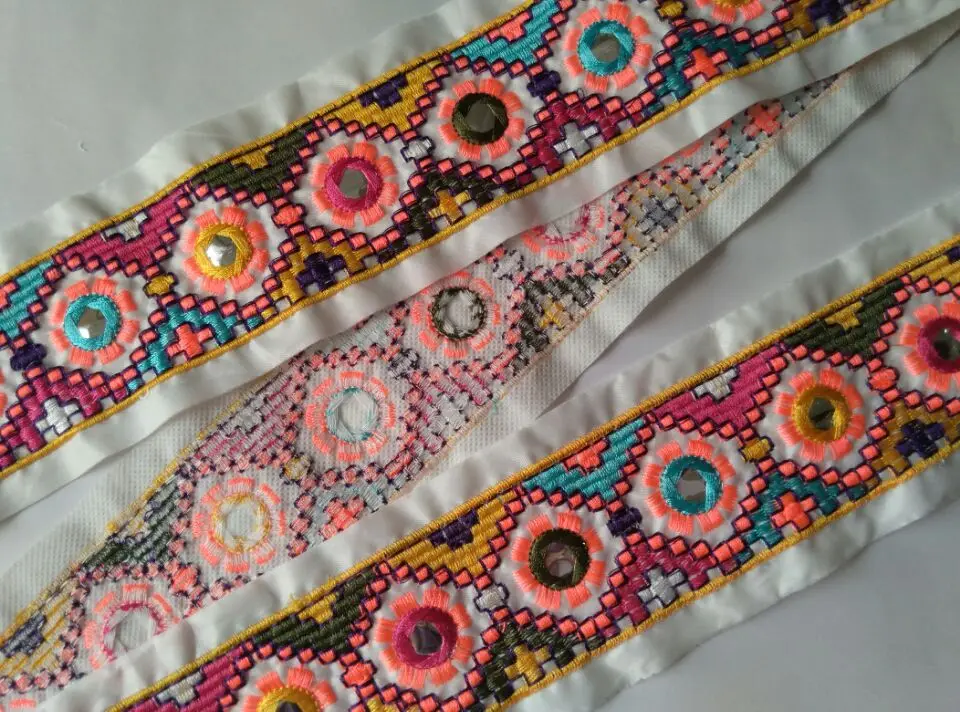 

miao cross stitch mirror embroidery fabric lace trim 7cm dress collar ribbon tape webbing ethnic tribal nepal indian boho gypsy