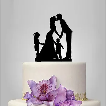 

Wedding Cake Topper Silhouette Groom and Bride with little Boy - Family Acrylic Cake Topper