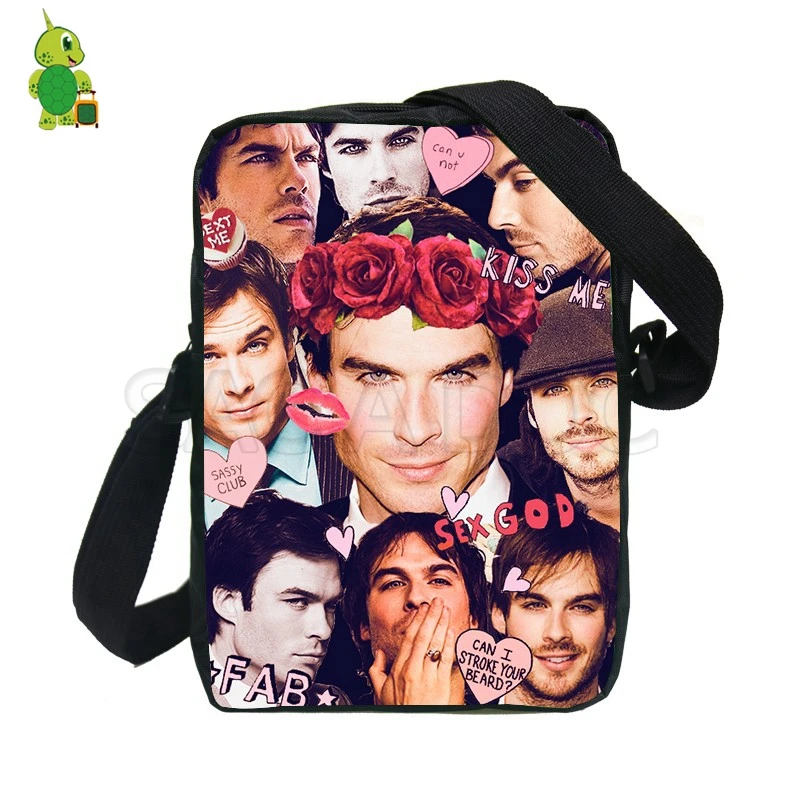 

Popular Vampire Diaries Damon Mini Messenger Bag Ian Somerhalder Overlay Shoulder Bags Women Men Handbags Fashion Travel Bags