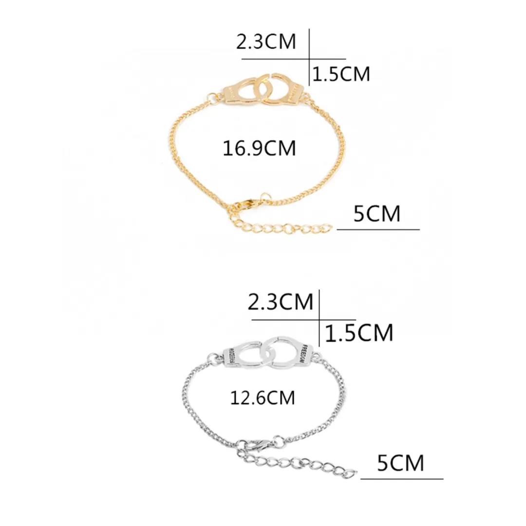 Punk Simple Fashion Alloy Freedom Bangle Unisex Silver Gold Metal Handcuff Chain Bracelet Charms Unique Jewelry Accessories