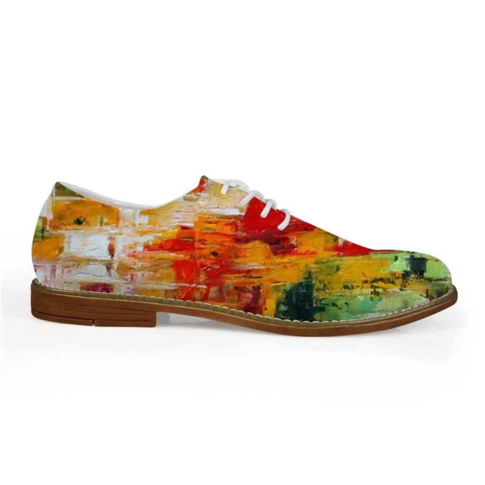 

High Quality Landsca Painting Leather Shoes Men Breather Men Fashion Leather Loafers Flat Spot Printing Dress Shoes