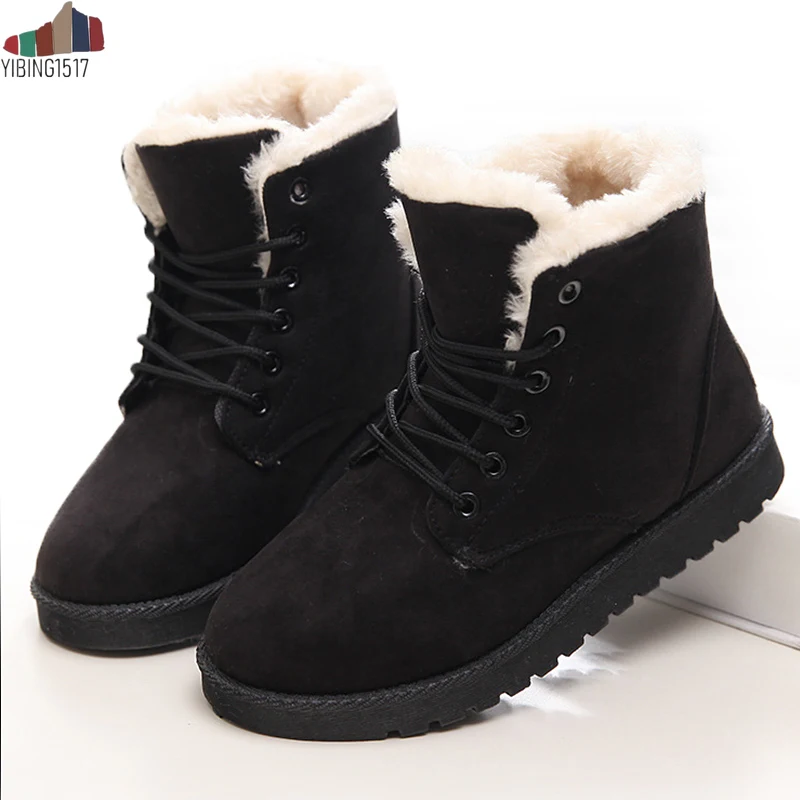 

YIBING1517 Women Boots Winter Warm Snow Boots Women Faux Suede Ankle Boots For Female Winter Shoes Botas Mujer Plush Shoes Woman