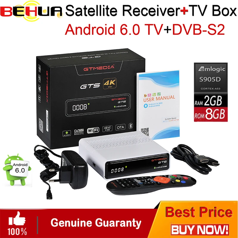 

Android 6.0 TV BOX GTS DVB S/S2 Amlogic S905D 2GB RAM 8G ROM Built in wifi 4k DVB-S2 Signal Receiver TV Receiver pre-installed