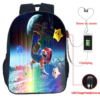 

Super Mario USB Charge Backpack Students Boys Girls Rucksack Fashion Back to College Mochila for Men Women Teens Traval Backpack