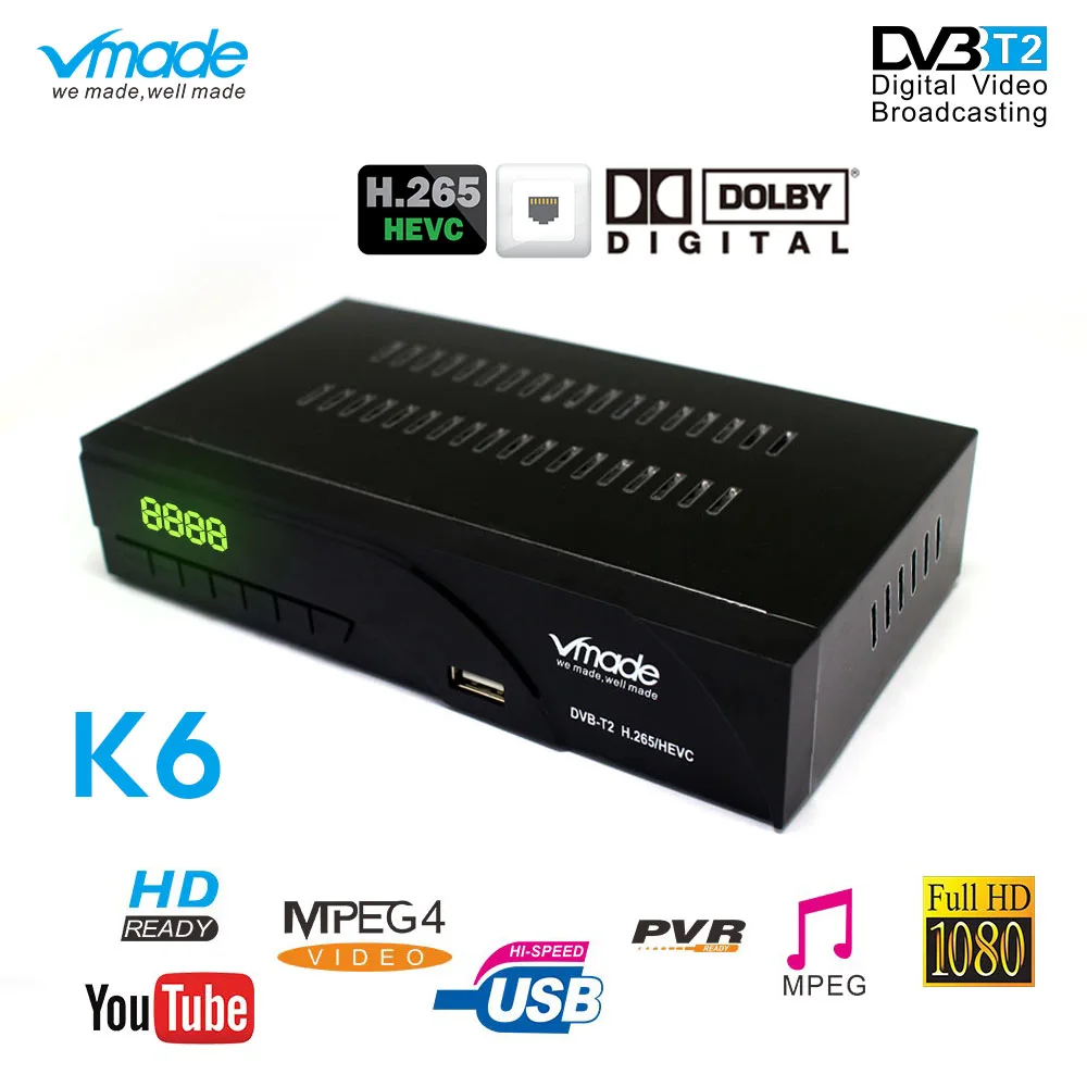 DVB-T2 K6 DVB-T H.265 HEVC Digital HD Terrestrial TV Receiver Supports Dolby Youtube DVB T2 MPEG-2 TV Tuner Box With RJ45 LAN DVB-T2 K6 DVB-T H.265 HEVC Digital HD Terrestrial TV Receiver Supports Dolby Youtube DVB T2 MPEG-2 TV Tuner Box With RJ45 LAN
