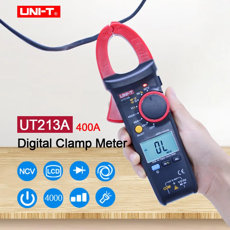 

UNI-T UT213A Digital Clamp Meter AC DC voltmeter AC Ammeter ohmmeter Capacitance Frequency tester Auto range NCV Multimeter