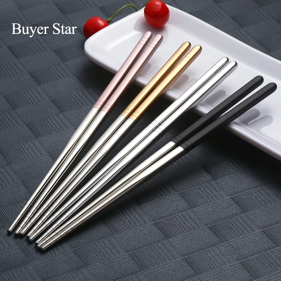 

5 Pairs 304 Stainless Steel korean Chopstick Pattern Square Reusable Tableware Silver Metal Chopsticks Set Baguett Sushi Cutlery