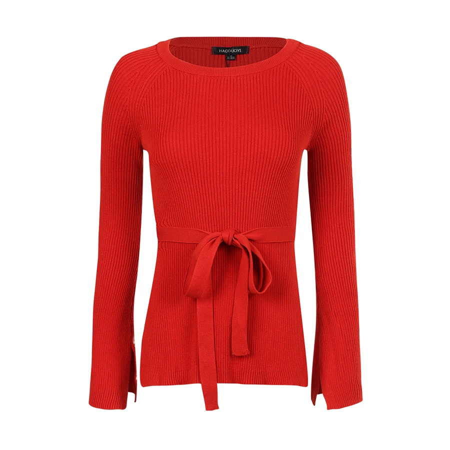 Red Elegant Spring Lace Slim Knitted Sweater Ladies Sweaters Cropped