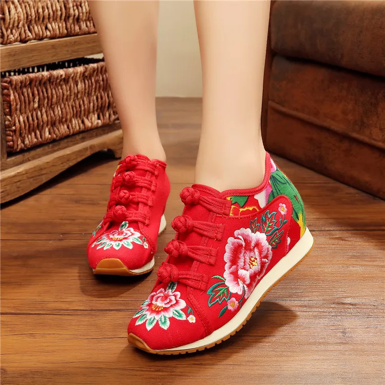 Винтажные этнические кроссовки с вышивкой; женская обувь на плоской платформе с вышивкой; Повседневные Удобные кроссовки из джинсовой ткани в китайском стиле - Цвет: 15