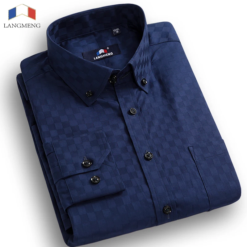 Langmeng 2015 New Mens Chemise Homme Solid Color Long Sleeved Casual Shirt Men Fashion Slim Fit Dress Shirts Camisa Masculina