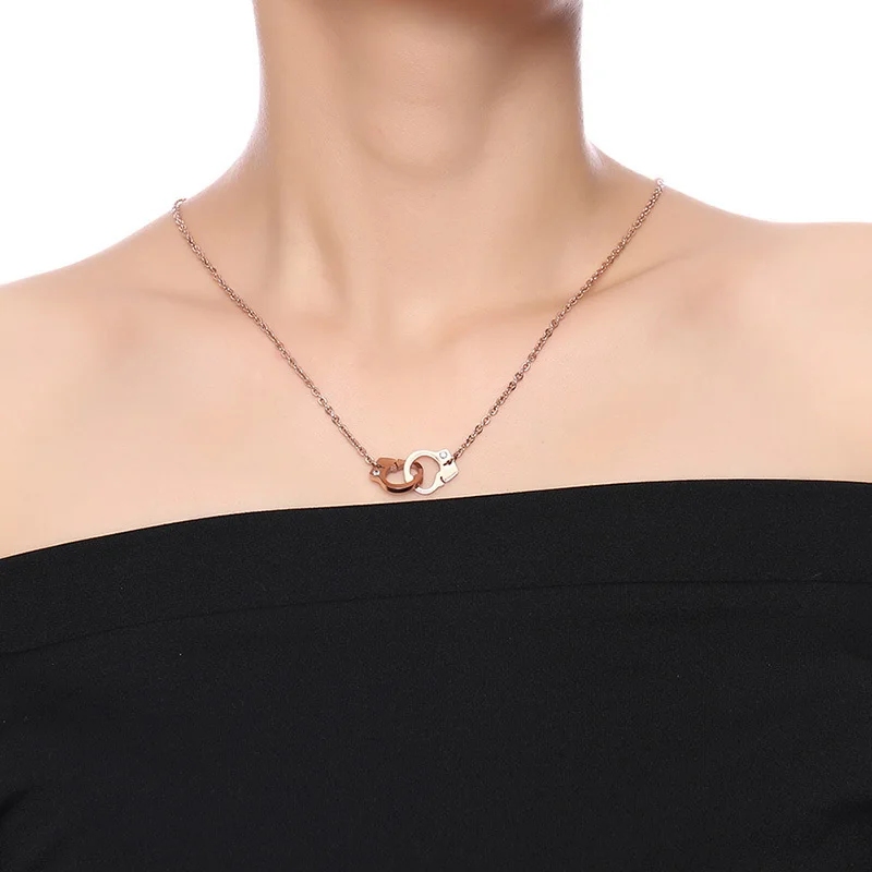 Vnox, Женское Ожерелье-чокер с кристаллами и камнями в виде наручников, розовое золото, ожерелье с подвеской из нержавеющей стали для женщин и девушек, ювелирное изделие