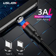 USLION 2 м 3 А магнитный кабель для быстрой зарядки Micro usb type C зарядное устройство для samsung huawei для iPhone Магнит Android телефонный кабель Шнур