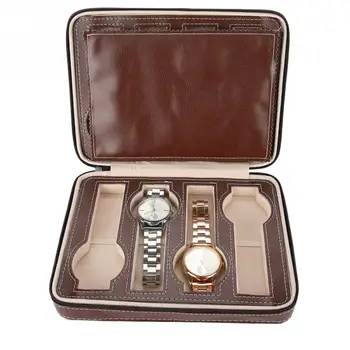 

Brown Colors 8 Grids Watch Display Storage Box Zipper Travel Collector Case Organizer Makeup Kits Tools a