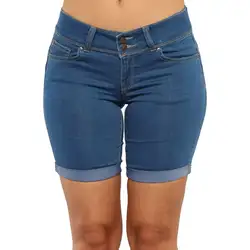 Женские Плюс размеры середины талии короткие обтягивающие джинсы одноцветное цвет две пуговицы синтетическое закрытие волос манжетами