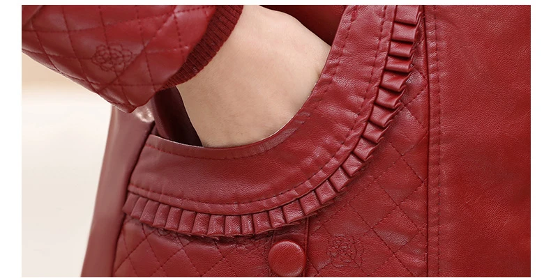 Middle Aged Women Winter Leather Jacket Short Padded Coat Artificial Fur Collar Jackets For Old Women Winter Coat 2018 New CH741 (15)