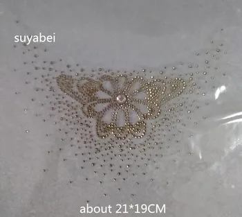 

2pc/lot Sweater coat neckline designs iron on transfer patches hot fix rhinestone motif designs iron on applique for shirt