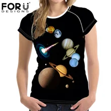 FORUDESIGNS/футболки с принтом Галактики для женщин, топы, Earth 3D эластичная футболка Femme, модные Базовые Женские футболки топ размера плюс