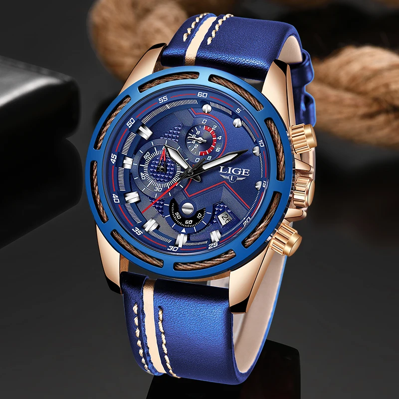 LIGE новые роскошные брендовые аналоговые кожаные спортивные часы мужские военные водонепроницаемые часы Мужские кварцевые часы с датой Relogio Masculino