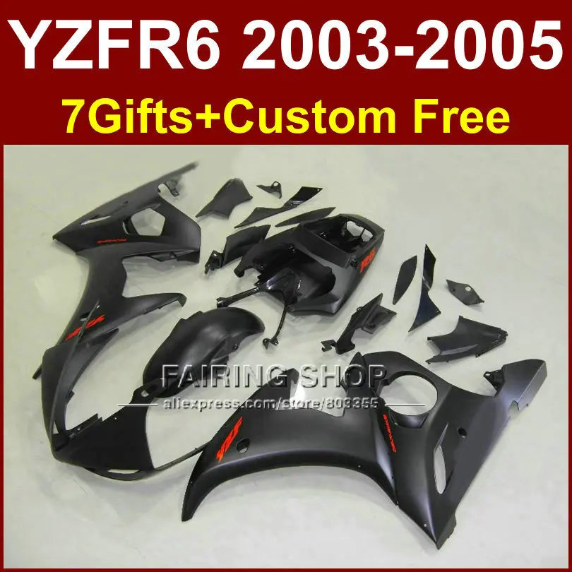 Новый комплект обтекателей для мотоцикла YAMAHA YZFR6 2003 2004 2005 матовых черных YZF R6 03 04 05