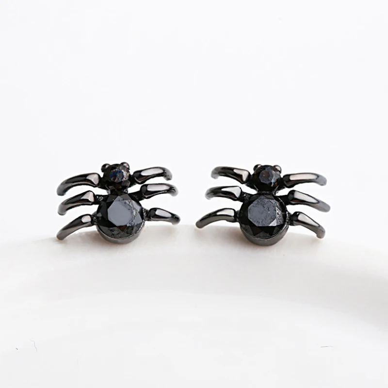 

Fashion High Quality 925 Sterling Silver Jewelry Gothic Black Spider Stud Earrings for Women Halloween Gift Men Small Earrings