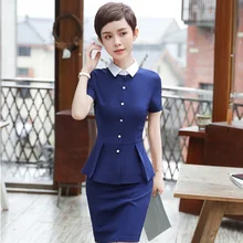 Темно-синий обтягивающий Официальный 2 шт. топ и юбка для женщин Карьера интервью работа дамы Офис Рабочая одежда наборы юбочные костюмы