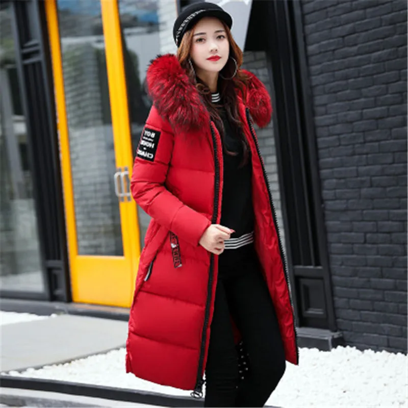 Большие размеры новые женские длинные куртки стеганые хлопковые пальто Зимние теплые ватные женские парки с капюшоном верхняя одежда с меховым воротником D492