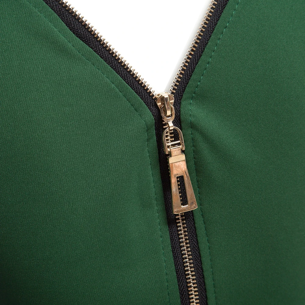 VESTLINDA Bodycon Sheath Dress Little Black Long Sleeve Party Dresses Women Back Full Zipper Robe Sexy Femme Pencil Tight Dress 36