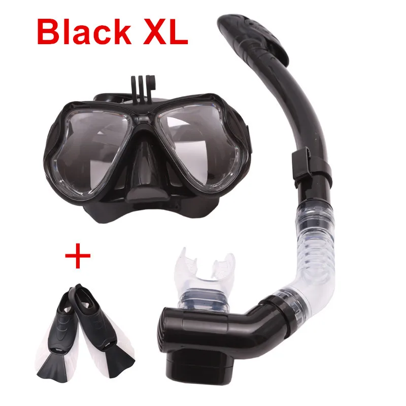 black XL Взрослые плавники для плавания, трубка для дыхания, держатель для камеры, погружные длинные плавники для дайвинга, ласты, дыхательные трубки, Набор масок для дайвинга - Цвет: black XL