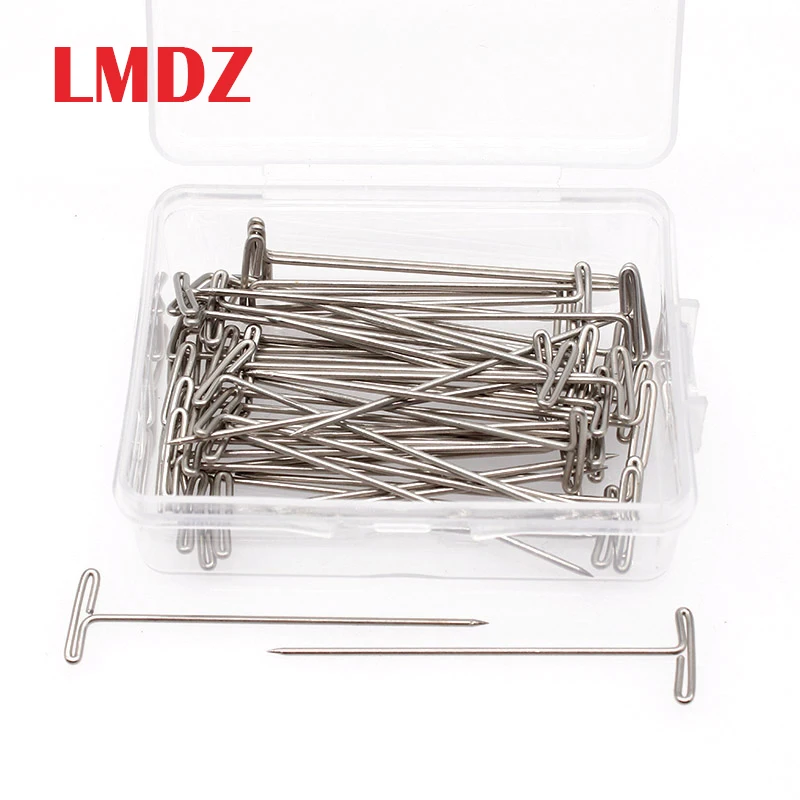 

LMDZ 100Pcs Wig T Pins for Holding Wigs Silver 27-53mm Long T-pins Styling Tools For Wig Display Macrame Modelling with Box