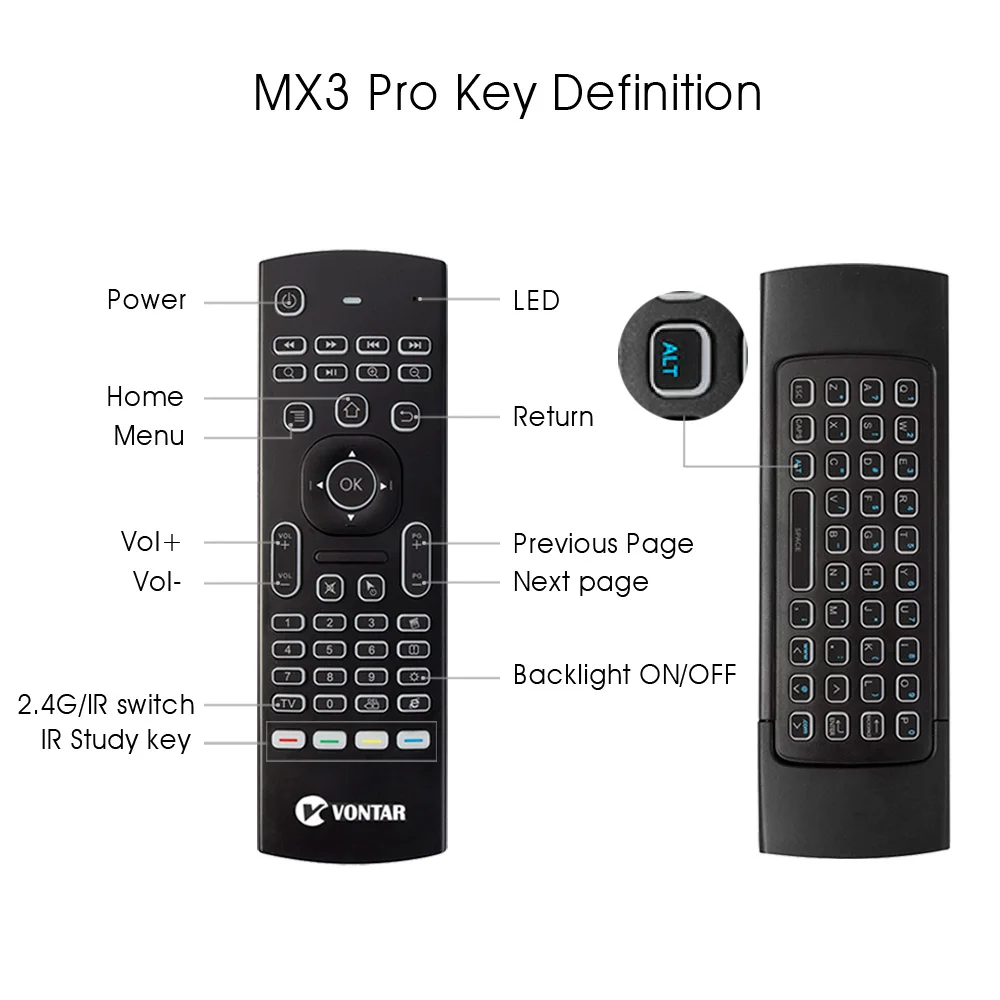 backlit ar mouse voz inteligente controle remoto pro teclado sem fio giroscópio ir para android caixa de tv mini max