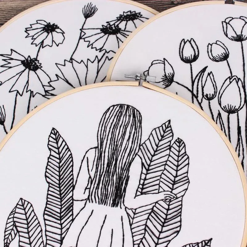 Sketch Easy Embroidery Kit For Beginner Printed Needlework Cross Stitch Set Sewing Art Wall Embroidery Painting Home Decor Aliexpress