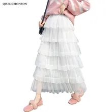 Торт слоистых рюшами тюль юбки для женщин женские милые Фея для линии длинная Плиссированная юбка высокая талия saia longa