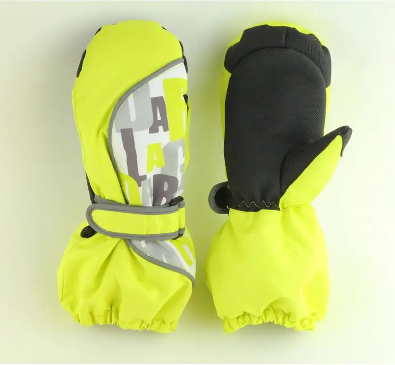Новые детские перчатки, зимние теплые перчатки для маленьких девочек, лыжные уличные перчатки для сноуборда для мальчиков, ветрозащитные водонепроницаемые рукавицы для девочек 3-15 лет - Цвет: Цвет: желтый
