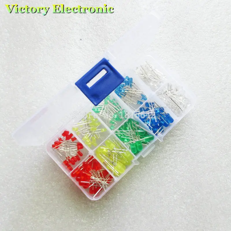 

200PC/Lot 3MM 5MM Led Kit With Box Mixed Color Red Green Yellow Blue White Light Emitting Diode Assortment 20PCS Each New