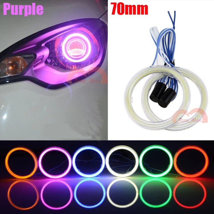 

2pcs 70mm Purple Car Motorcycle Universal Retrofit Headlight Fog Angel Eyes Halo Rings Cob LED Lights