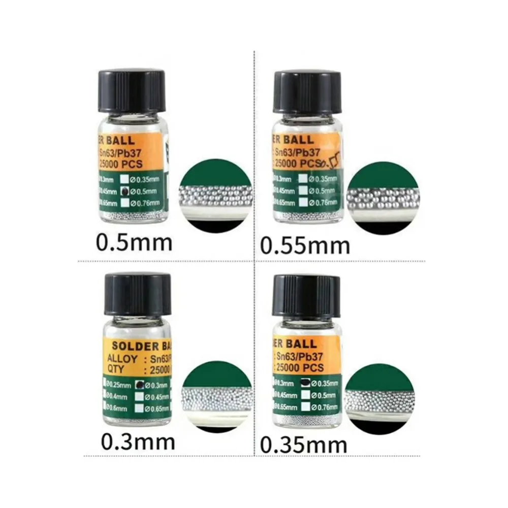 1 бутылка BGA шариков(0,2 0,25 0,3 0,35 0,4 0,45 0,5 0,55 0,6 0,65) BGA шариков для припоя этилированный для BGA ремонтные инструменты