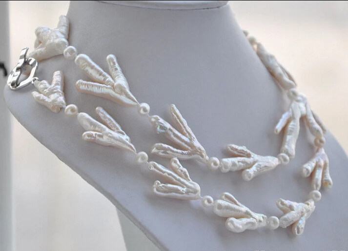 

FREE shipping>>> >>Z5846 NATURAL 32" 40mm WHITE BAROQUE chicken toe round freshwater PEARL NECKLACE
