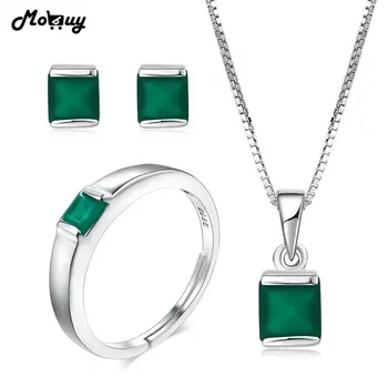 

MoBuy Natural Gemstone Green Chalcedony 925 Sterling Silver 3PCS OL Style Jewelry Set Fine Jewelry For Women Wedding V008ENR