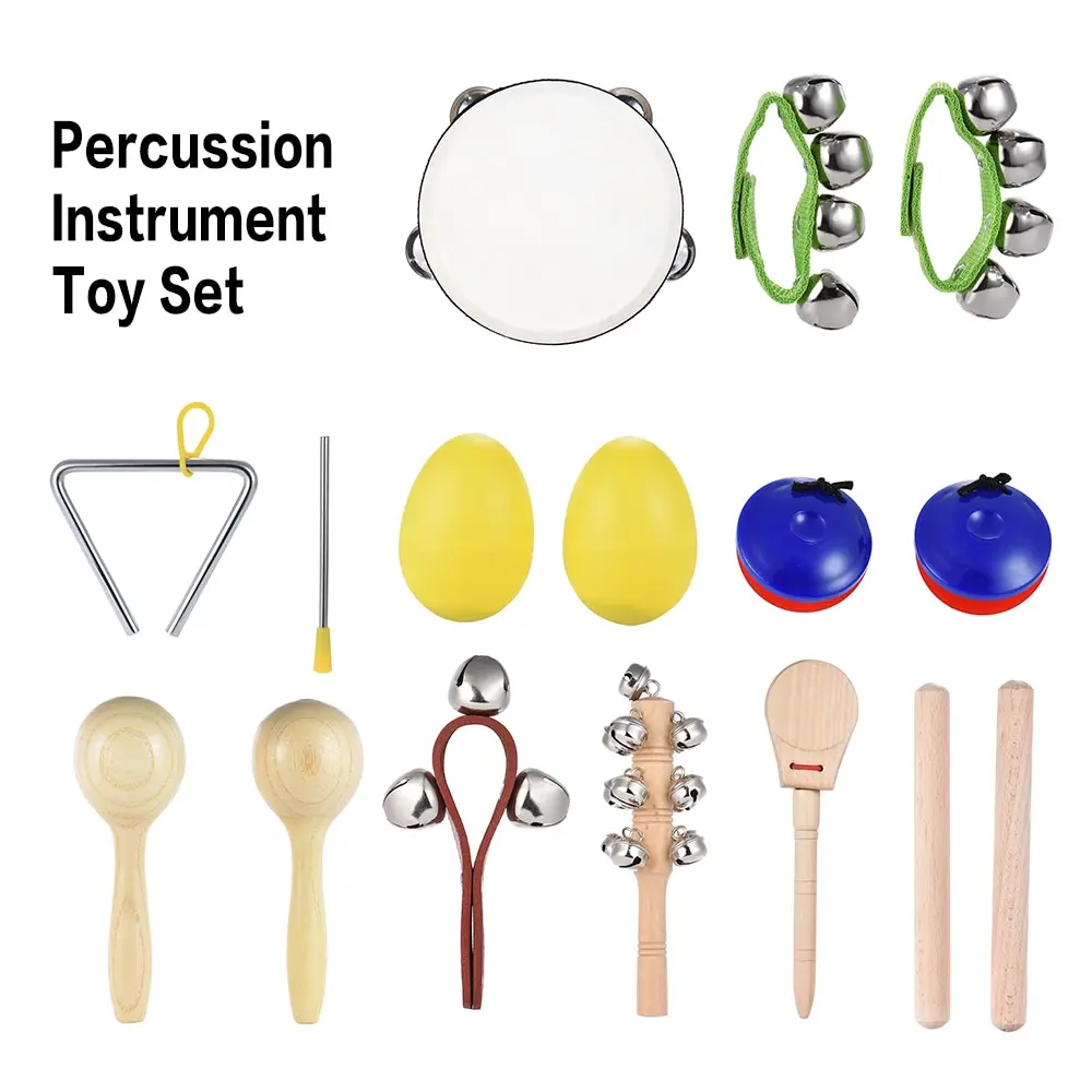 

10pcs Musical Instruments Percussion Toy Kit Rhythm Band Set Including Tambourine Maracas Triangle Castanets Wrist Bell for Baby