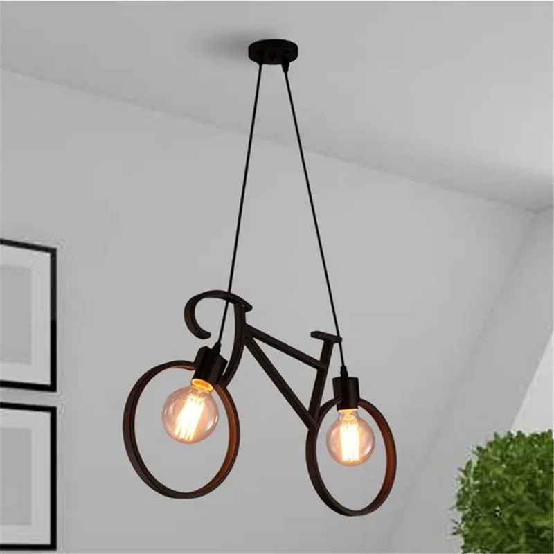Retro Loft Bike Shape Pendant Light Vintage Metal Two E27 Bulb Suspension Lamp