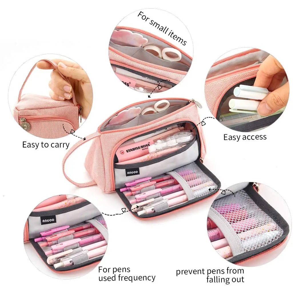 Caixa de Lápis Grande Capacidade Bolsa Bolsa Pen Holder para Média Alta Escola Escritório Faculdade Menina Adulto Grande Rosa de Armazenamento de Papelaria Bolsa 6 Grande capacidade de lápis caso saco bolsa