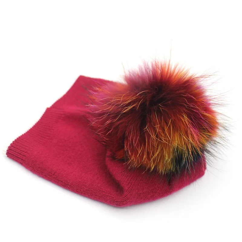 Minhui 2018 новые зимние Шапки для Для женщин натуральная меховая шапка Мода помпоном Hat шерсть вязаные шапочки Skullies шапки Gorro
