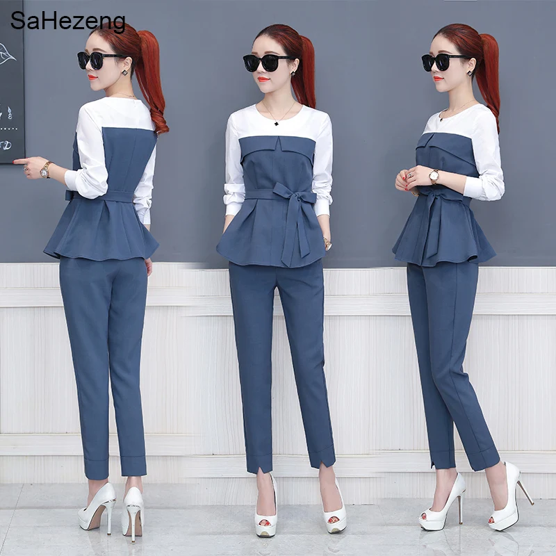

2018 Spring Summer Elegant Set 2 Pieces Women Sets Women Blouse Sweatshirts and Long Pants Sets Casual Ladies Suits WS37