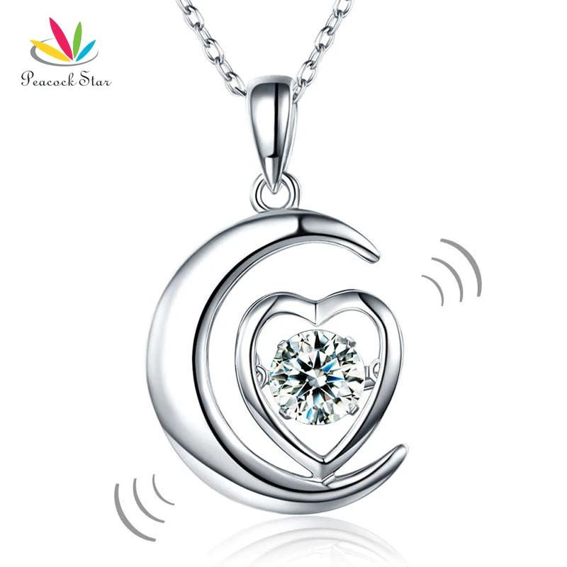 

Peacock Star Dancing Stone Moon Heart Pendant Necklace Solid 925 Sterling Silver Good for Bridal Bridesmaid Gift CFN8056