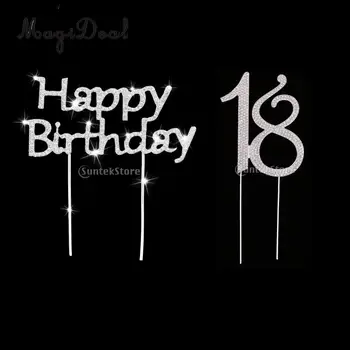 

Crystal Silver Happy Birthday & Number Age 18 Cake Topper Anniversary Party Decor
